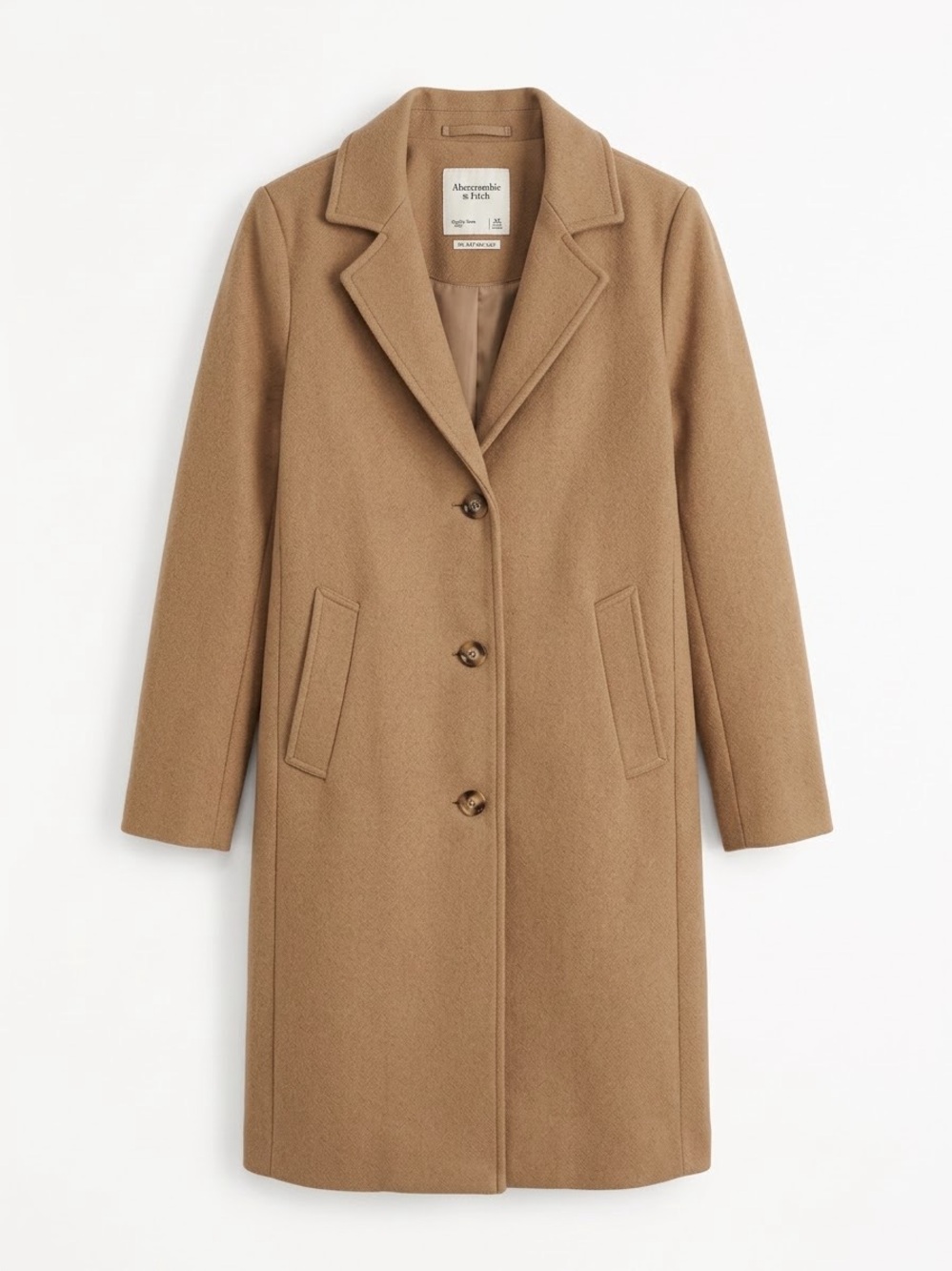 Abercrombie & Fitch Camel Single-Breasted Wool-Blend Trench Coat